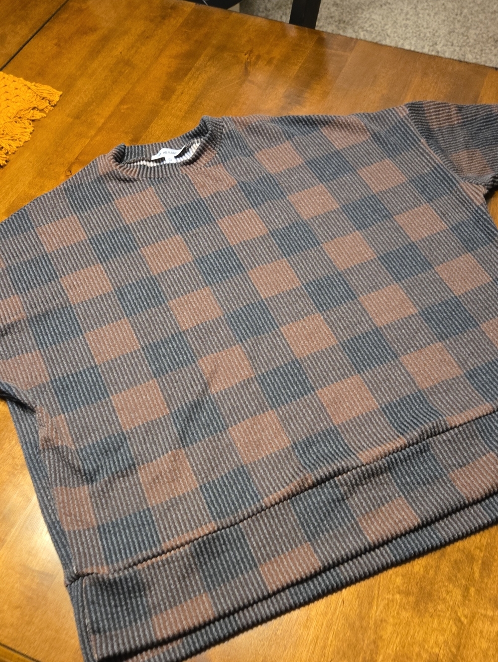 Womens Brown and Black Check Crewneck